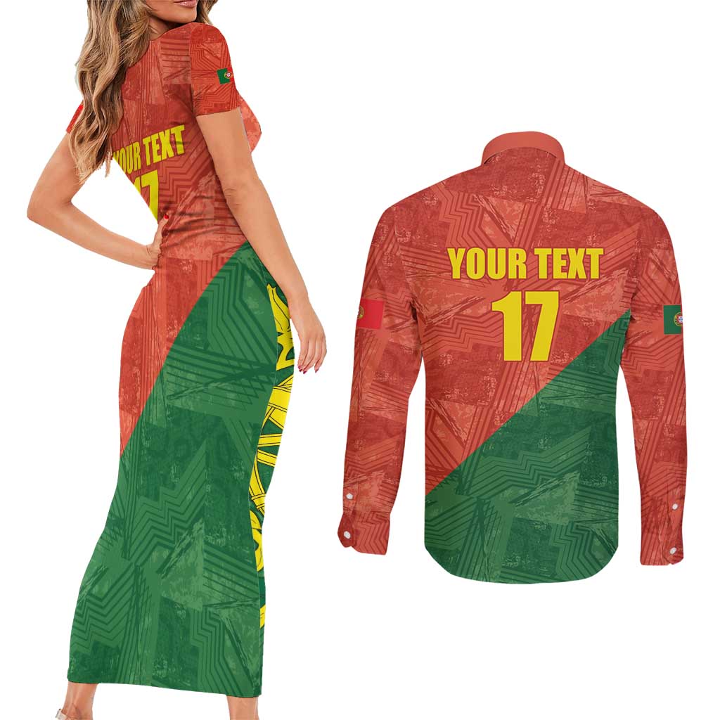 Custom Portugal Football Couples Matching Short Sleeve Bodycon Dress and Long Sleeve Button Shirt Sporty Style