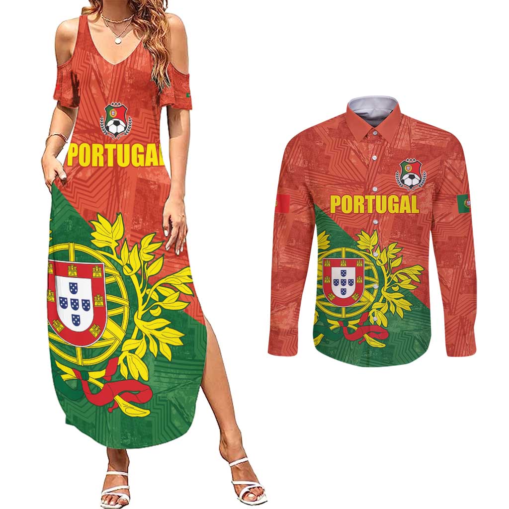 Custom Portugal Football Couples Matching Summer Maxi Dress and Long Sleeve Button Shirt Sporty Style