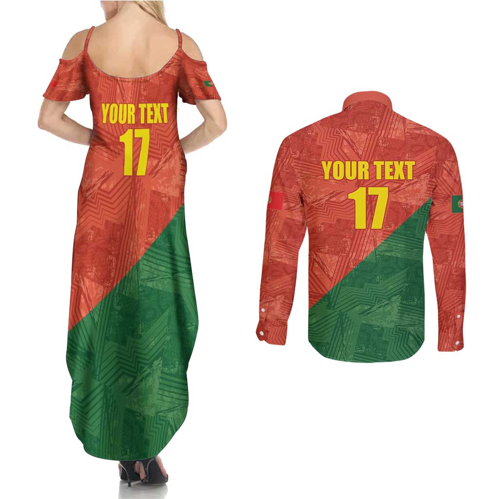 Custom Portugal Football Couples Matching Summer Maxi Dress and Long Sleeve Button Shirt Sporty Style