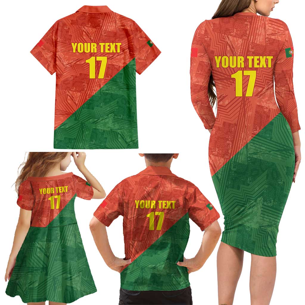 Custom Portugal Football Family Matching Long Sleeve Bodycon Dress and Hawaiian Shirt Sporty Style