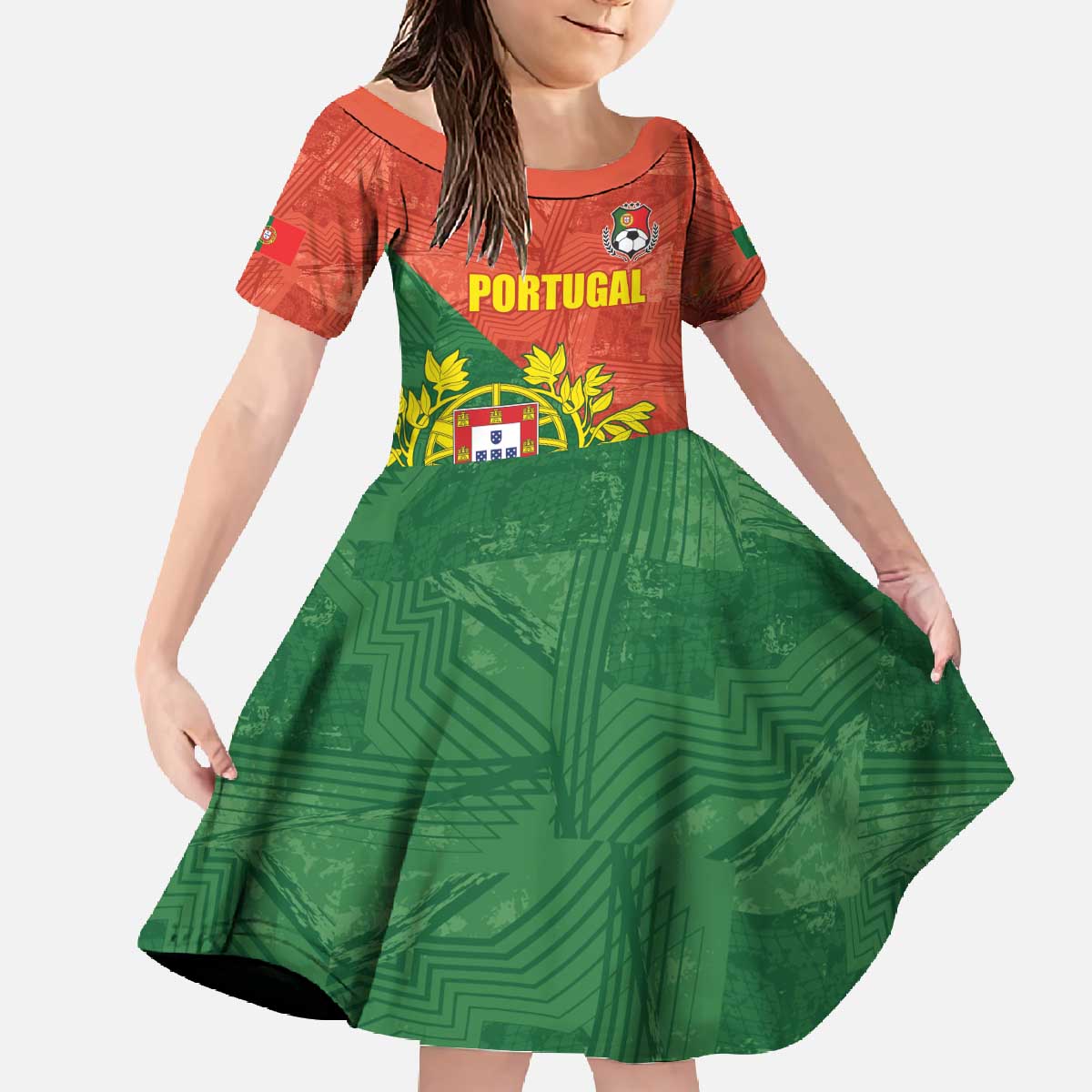 Custom Portugal Football Family Matching Off The Shoulder Long Sleeve Dress and Hawaiian Shirt Sporty Style