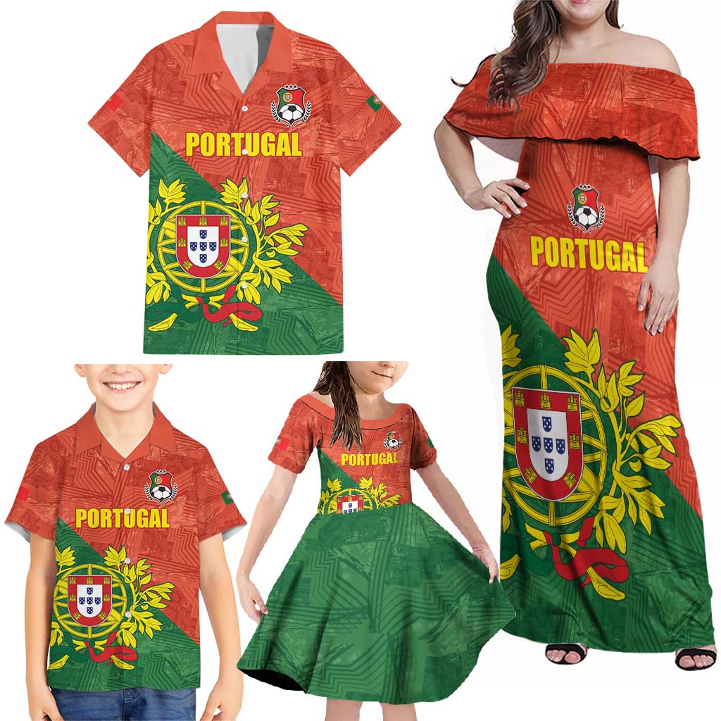 Custom Portugal Football Family Matching Off Shoulder Maxi Dress and Hawaiian Shirt Sporty Style