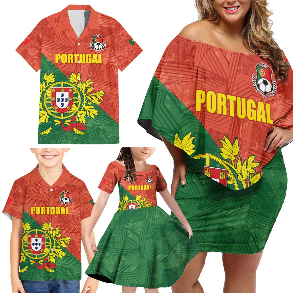 Custom Portugal Football Family Matching Off Shoulder Short Dress and Hawaiian Shirt Sporty Style