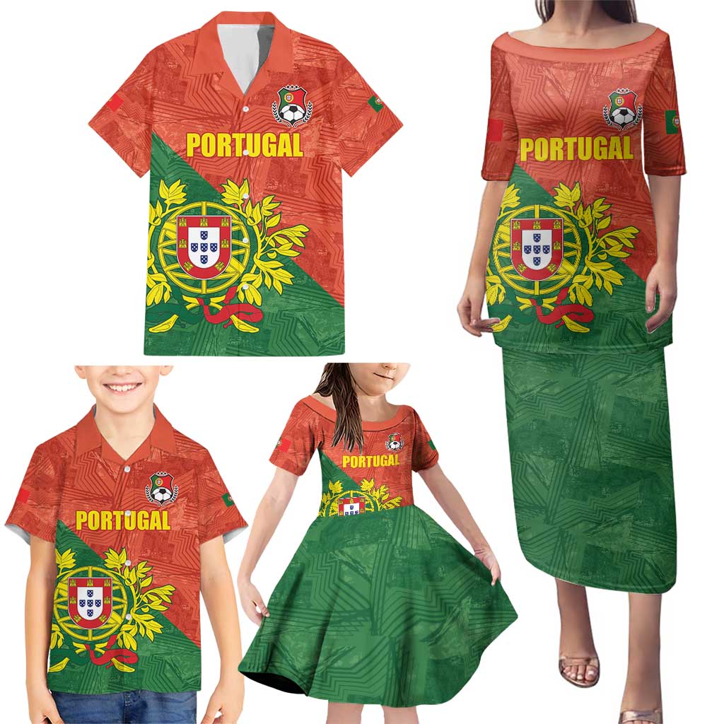 Custom Portugal Football Family Matching Puletasi and Hawaiian Shirt Sporty Style