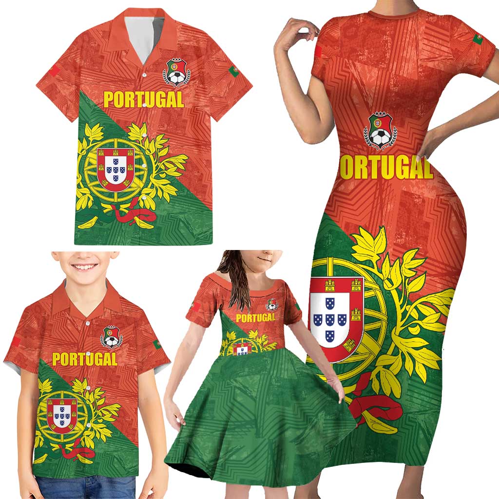 Custom Portugal Football Family Matching Short Sleeve Bodycon Dress and Hawaiian Shirt Sporty Style
