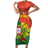 Custom Portugal Football Family Matching Short Sleeve Bodycon Dress and Hawaiian Shirt Sporty Style