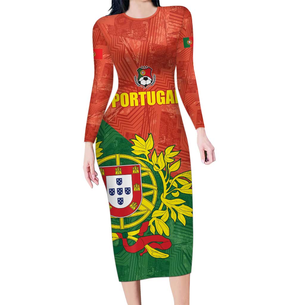 Custom Portugal Football Long Sleeve Bodycon Dress Sporty Style