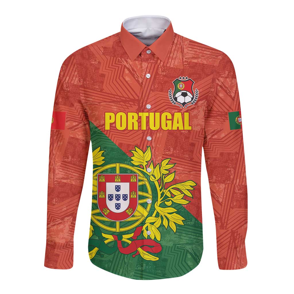 Custom Portugal Football Long Sleeve Button Shirt Sporty Style