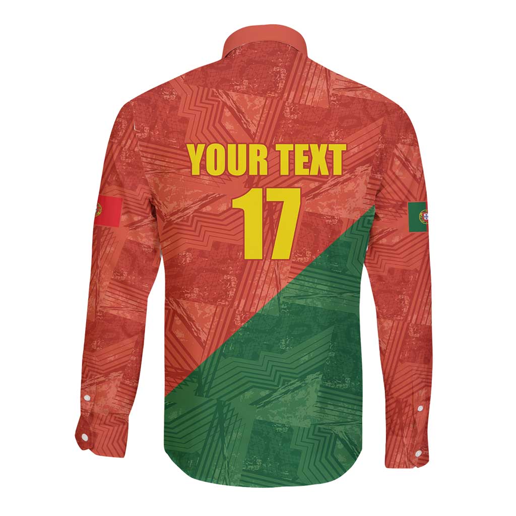 Custom Portugal Football Long Sleeve Button Shirt Sporty Style