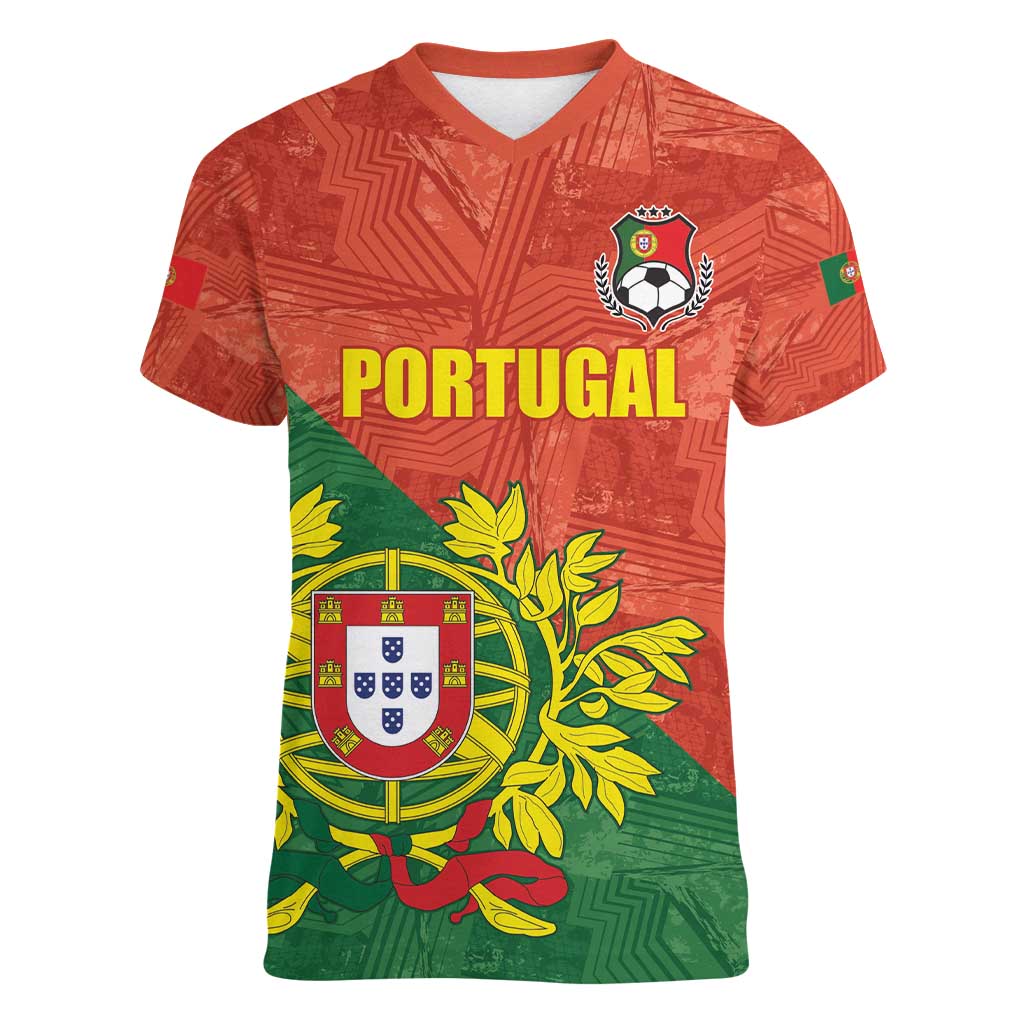 Custom Portugal Football Women V-Neck T-Shirt Sporty Style