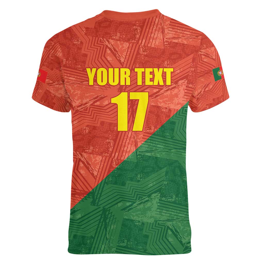 Custom Portugal Football Women V-Neck T-Shirt Sporty Style