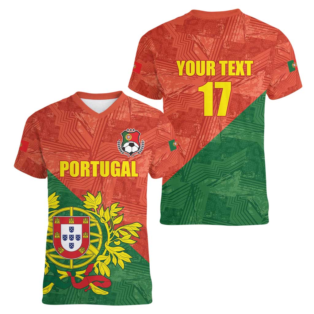 Custom Portugal Football Women V-Neck T-Shirt Sporty Style