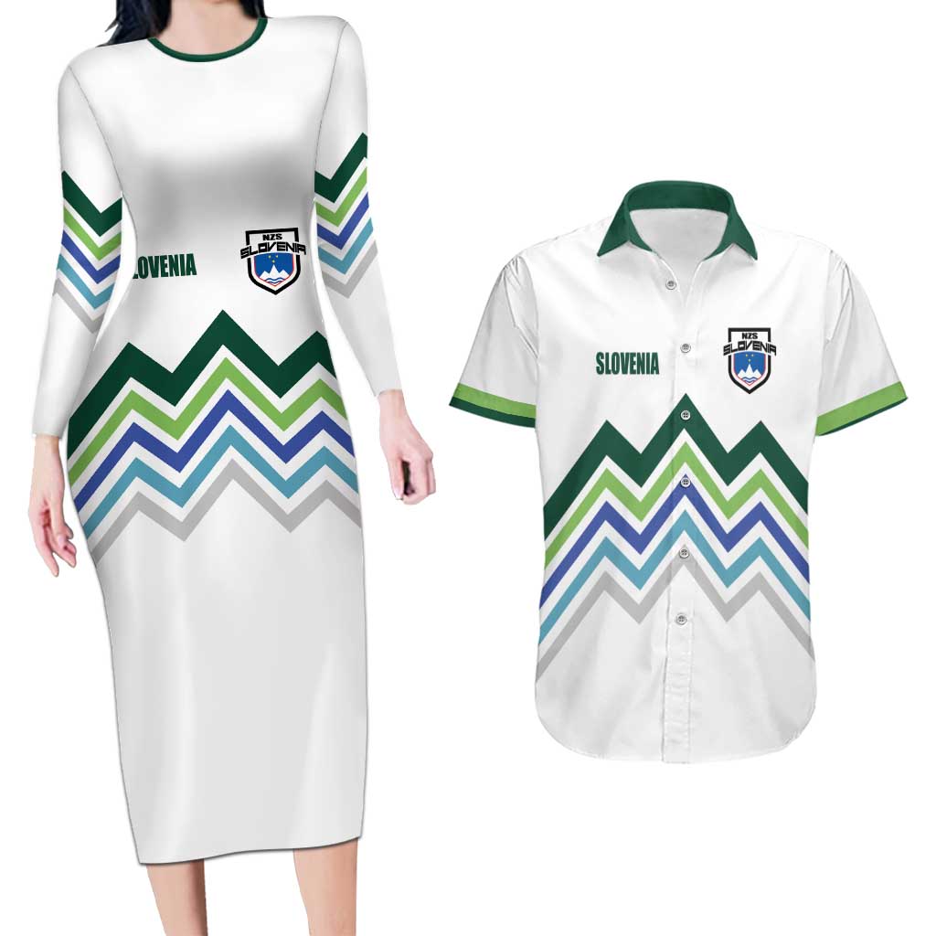 Custom Slovenia Football Couples Matching Long Sleeve Bodycon Dress and Hawaiian Shirt Sporty Style