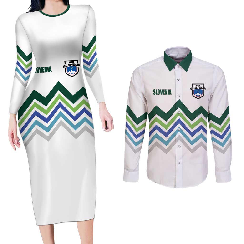 Custom Slovenia Football Couples Matching Long Sleeve Bodycon Dress and Long Sleeve Button Shirt Sporty Style