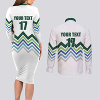 Custom Slovenia Football Couples Matching Long Sleeve Bodycon Dress and Long Sleeve Button Shirt Sporty Style