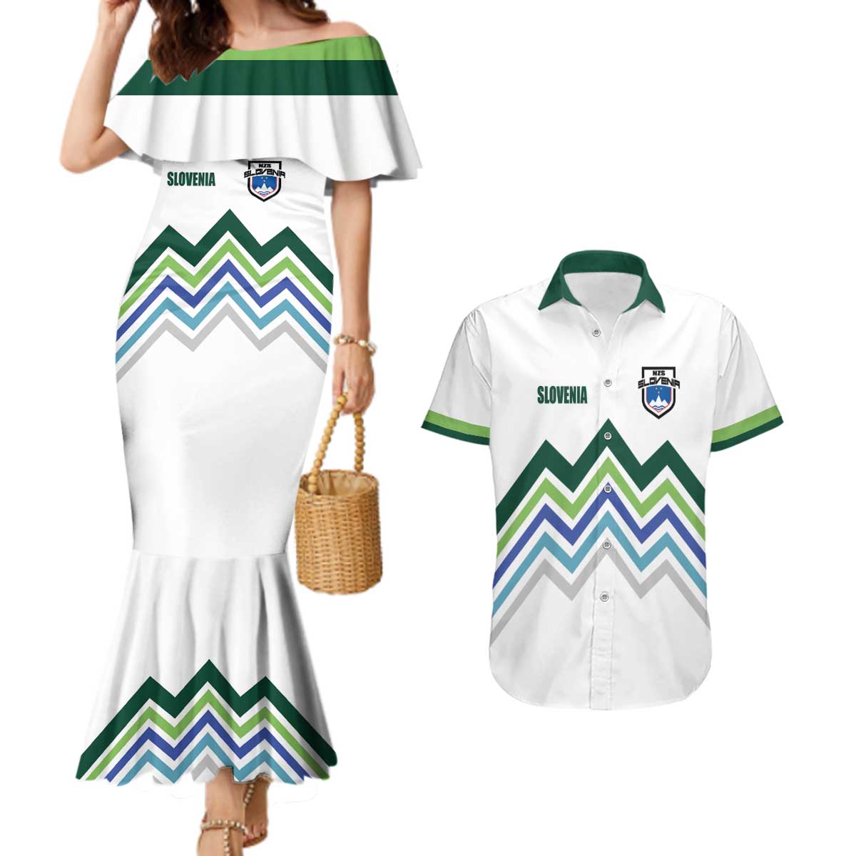 Custom Slovenia Football Couples Matching Mermaid Dress and Hawaiian Shirt Sporty Style