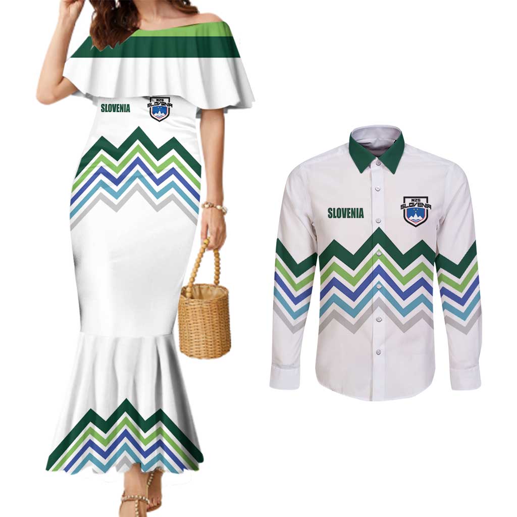 Custom Slovenia Football Couples Matching Mermaid Dress and Long Sleeve Button Shirt Sporty Style