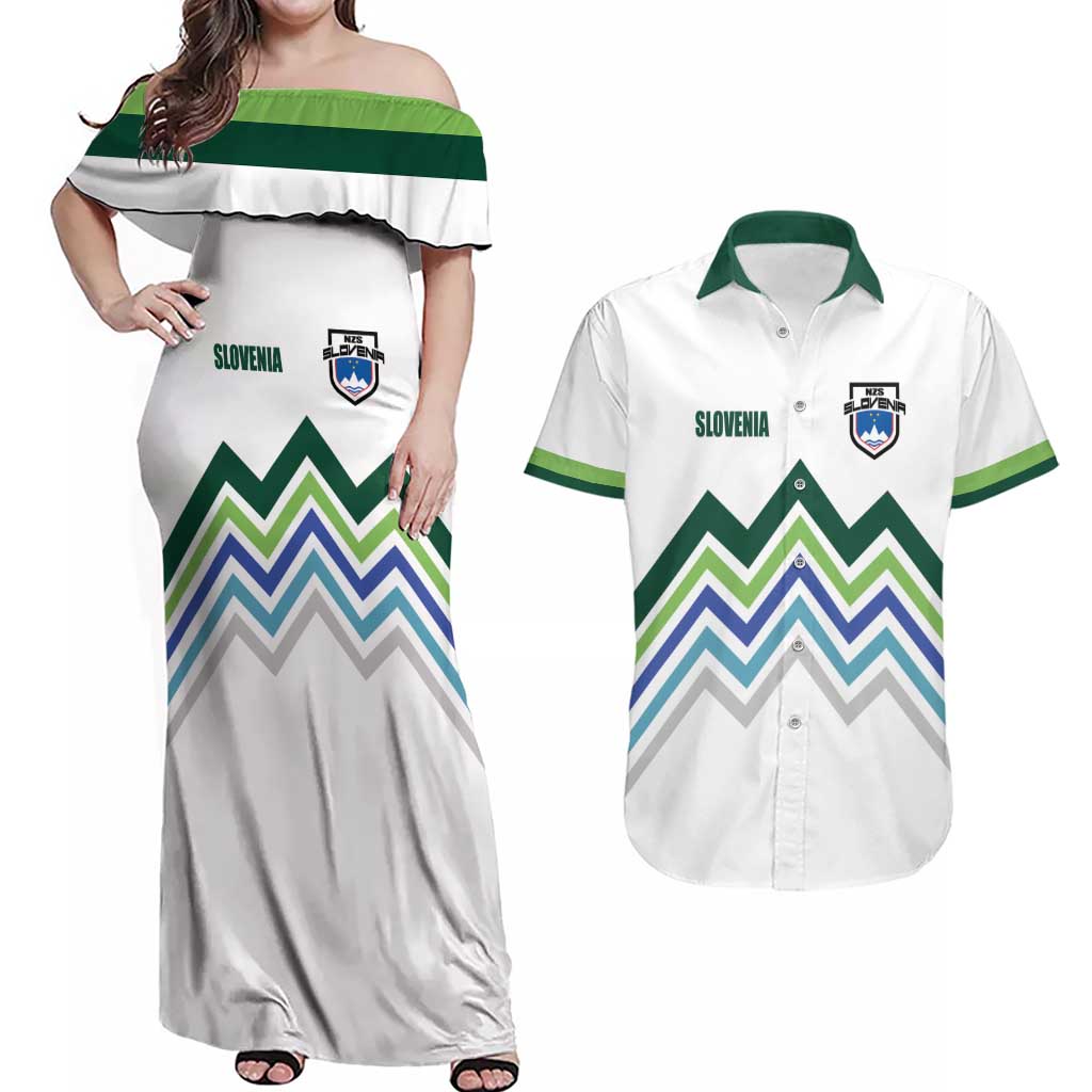 Custom Slovenia Football Couples Matching Off Shoulder Maxi Dress and Hawaiian Shirt Sporty Style