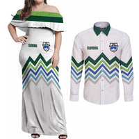 Custom Slovenia Football Couples Matching Off Shoulder Maxi Dress and Long Sleeve Button Shirt Sporty Style