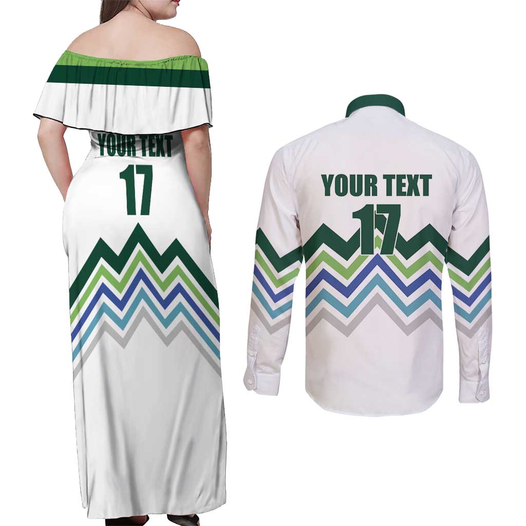 Custom Slovenia Football Couples Matching Off Shoulder Maxi Dress and Long Sleeve Button Shirt Sporty Style