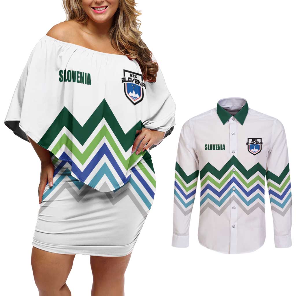 Custom Slovenia Football Couples Matching Off Shoulder Short Dress and Long Sleeve Button Shirt Sporty Style