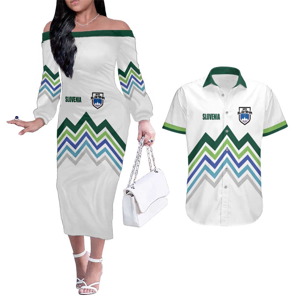 Custom Slovenia Football Couples Matching Off The Shoulder Long Sleeve Dress and Hawaiian Shirt Sporty Style