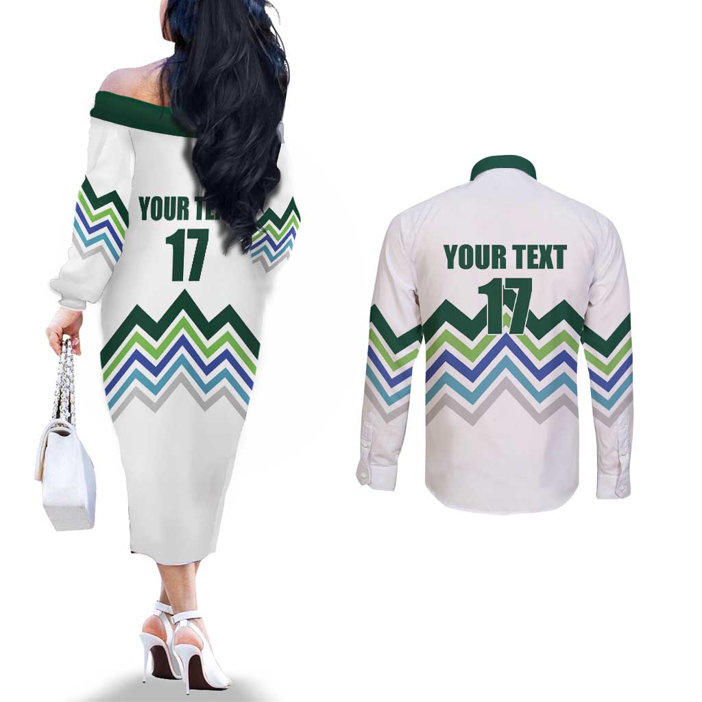 Custom Slovenia Football Couples Matching Off The Shoulder Long Sleeve Dress and Long Sleeve Button Shirt Sporty Style