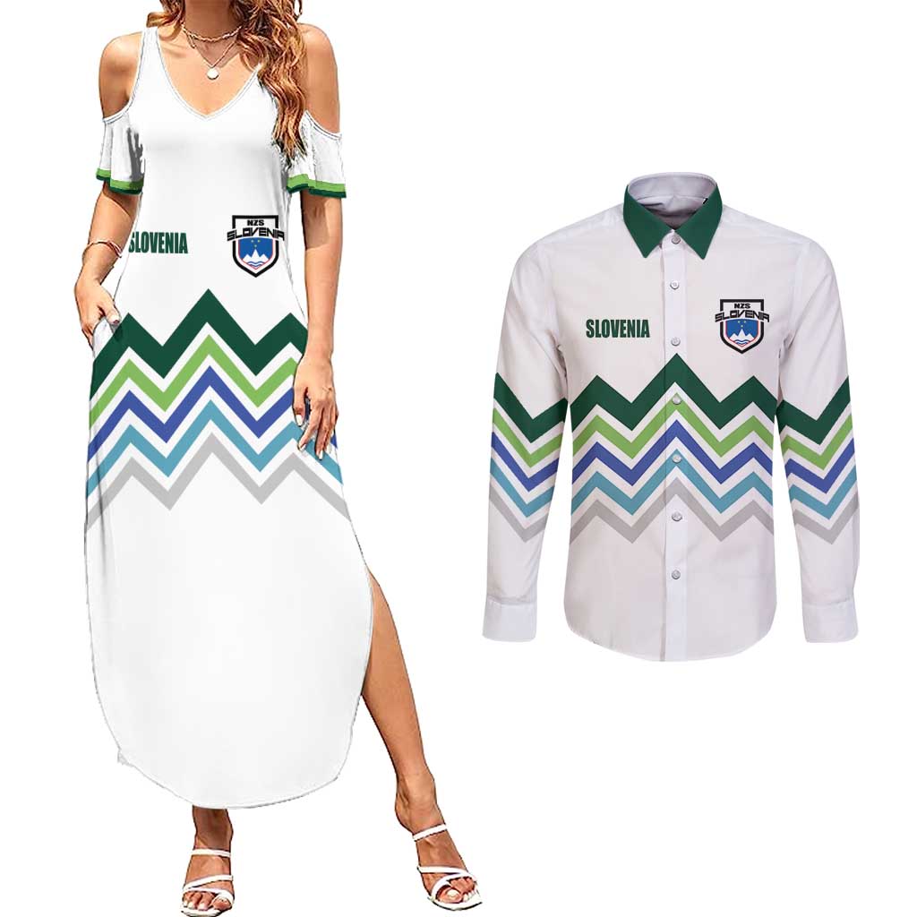 Custom Slovenia Football Couples Matching Summer Maxi Dress and Long Sleeve Button Shirt Sporty Style