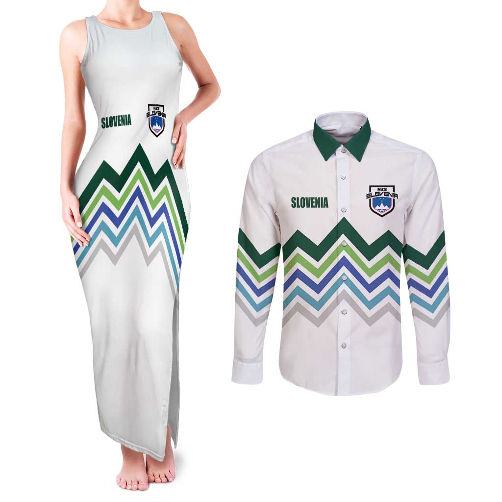Custom Slovenia Football Couples Matching Tank Maxi Dress and Long Sleeve Button Shirt Sporty Style