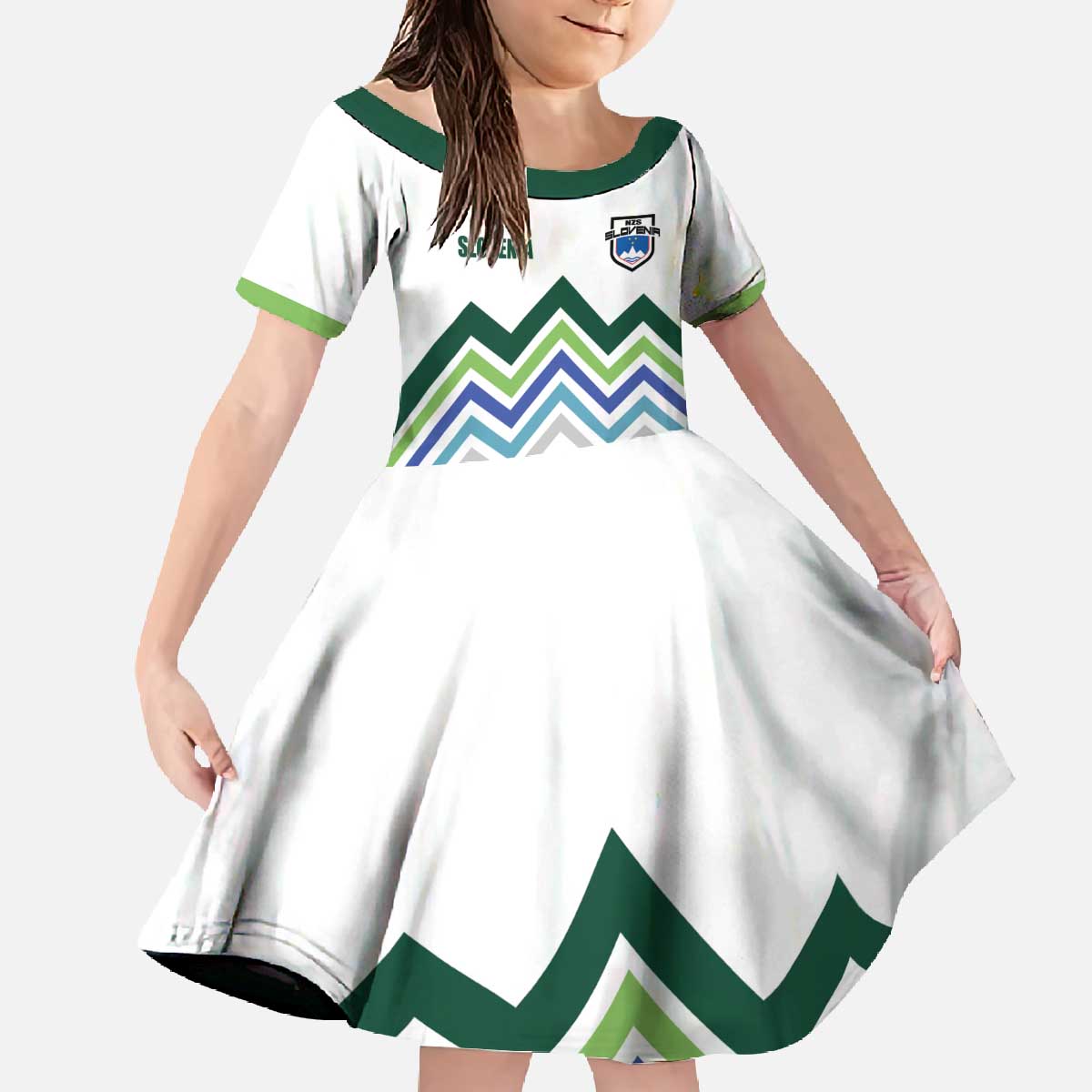 Custom Slovenia Football Family Matching Off The Shoulder Long Sleeve Dress and Hawaiian Shirt Sporty Style