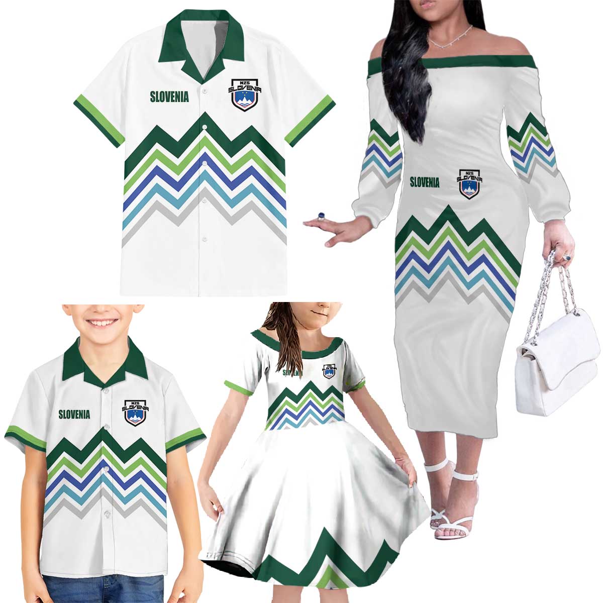 Custom Slovenia Football Family Matching Off The Shoulder Long Sleeve Dress and Hawaiian Shirt Sporty Style