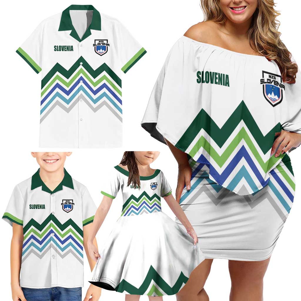 Custom Slovenia Football Family Matching Off Shoulder Short Dress and Hawaiian Shirt Sporty Style
