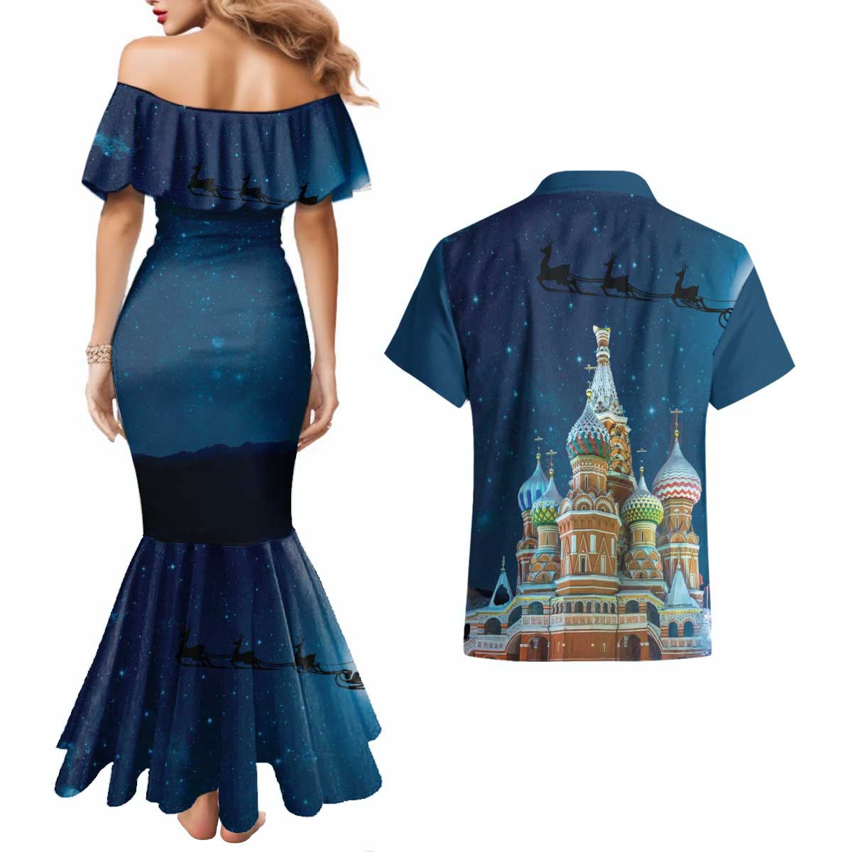 Russia Ded Moroz and Snegurochka Couples Matching Mermaid Dress and Hawaiian Shirt Orthodox Christmas Slavic Mythology