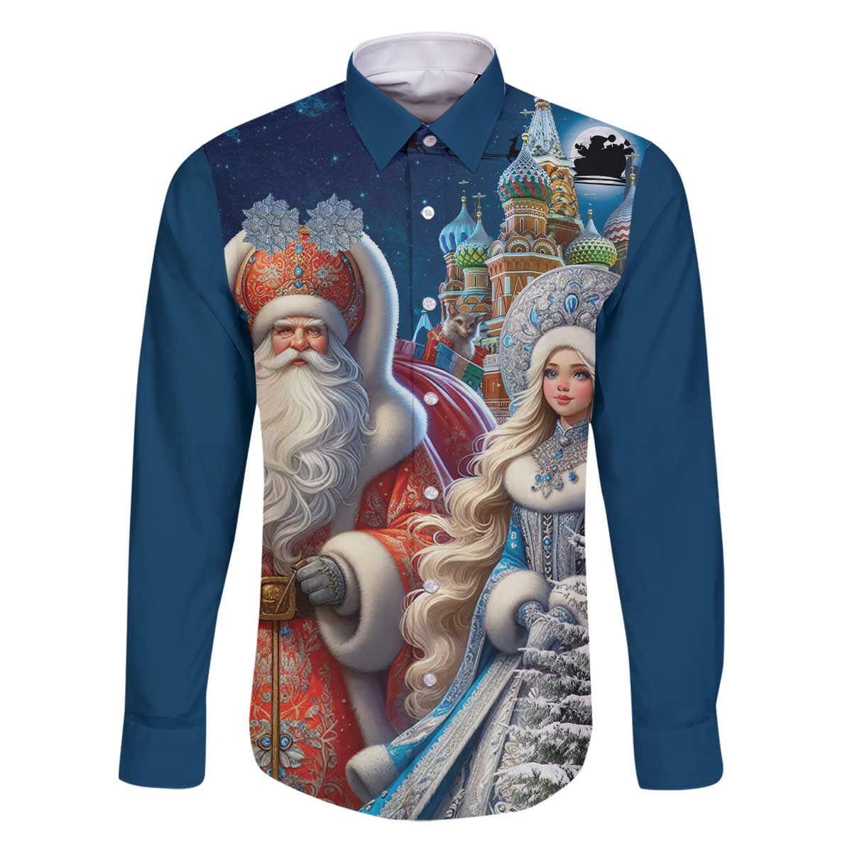 Russia Ded Moroz and Snegurochka Family Matching Off The Shoulder Long Sleeve Dress and Hawaiian Shirt Orthodox Christmas Slavic Mythology