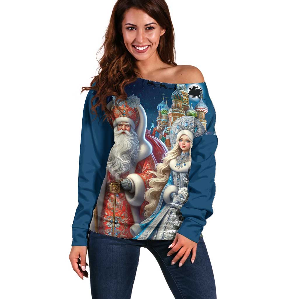 Russia Ded Moroz and Snegurochka Off Shoulder Sweater Orthodox Christmas Slavic Mythology LT17 - Wonder Print Shop