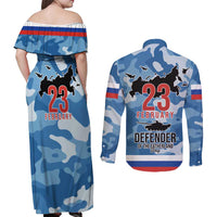 Russia Defender of the Fatherland Day Couples Matching Off Shoulder Maxi Dress and Long Sleeve Button Shirt 23th February
