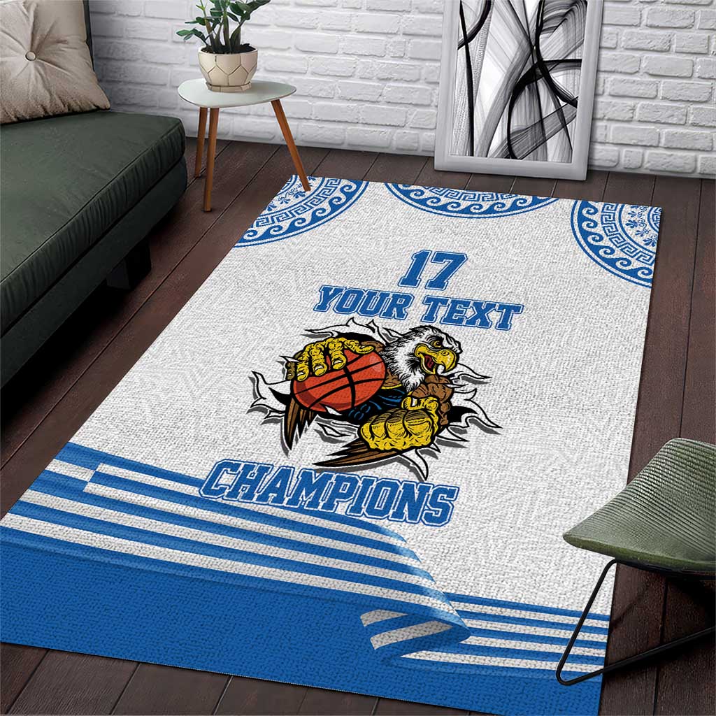 Custom Greece Basketball Champions Area Rug Sporty Style with Eagle Mascot