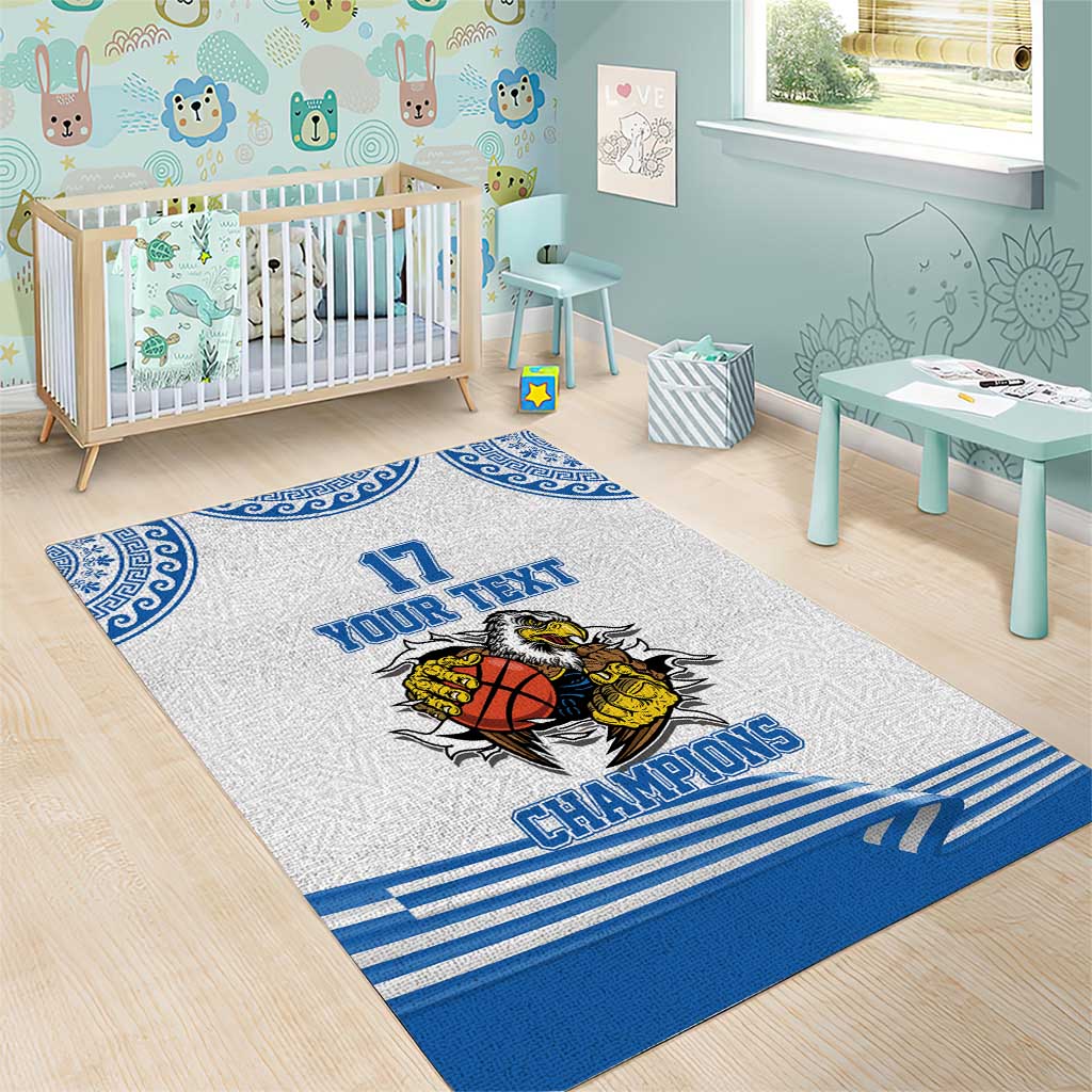 Custom Greece Basketball Champions Area Rug Sporty Style with Eagle Mascot