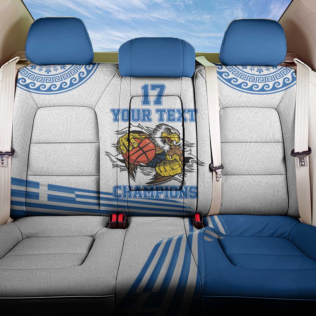 Custom Greece Basketball Champions Back Car Seat Cover Sporty Style with Eagle Mascot