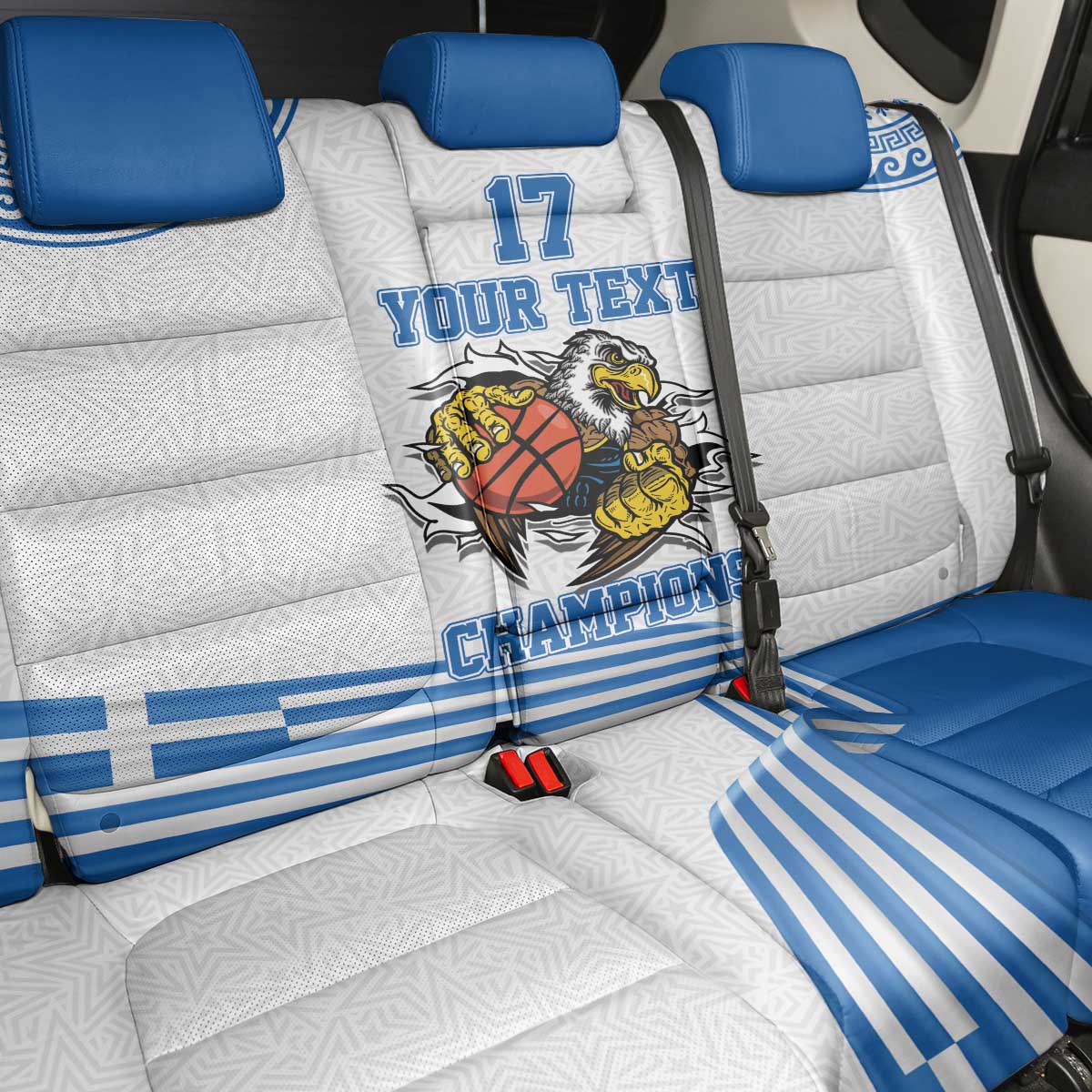 Custom Greece Basketball Champions Back Car Seat Cover Sporty Style with Eagle Mascot
