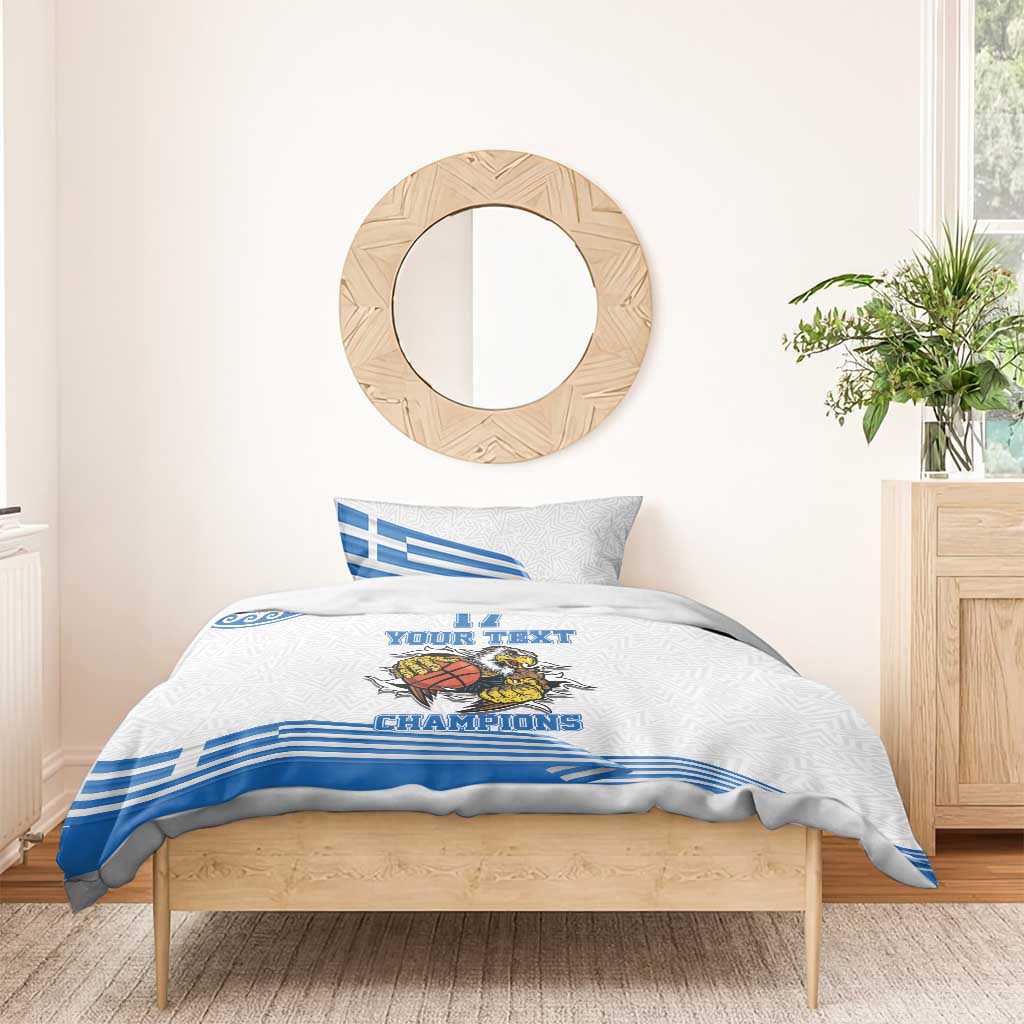Custom Greece Basketball Champions Bedding Set Sporty Style with Eagle Mascot