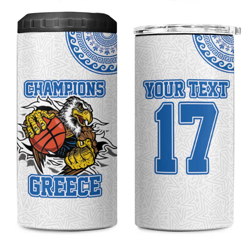 Custom Greece Basketball Champions 4 in 1 Can Cooler Tumbler Sporty Style with Eagle Mascot