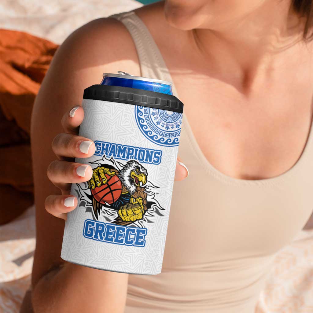 Custom Greece Basketball Champions 4 in 1 Can Cooler Tumbler Sporty Style with Eagle Mascot
