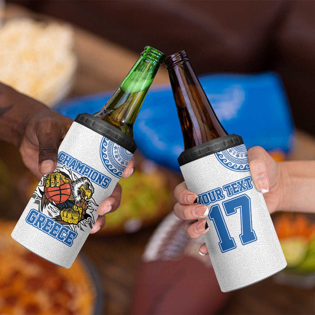 Custom Greece Basketball Champions 4 in 1 Can Cooler Tumbler Sporty Style with Eagle Mascot