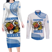 Custom Greece Basketball Champions Couples Matching Long Sleeve Bodycon Dress and Long Sleeve Button Shirt Sporty Style with Eagle Mascot