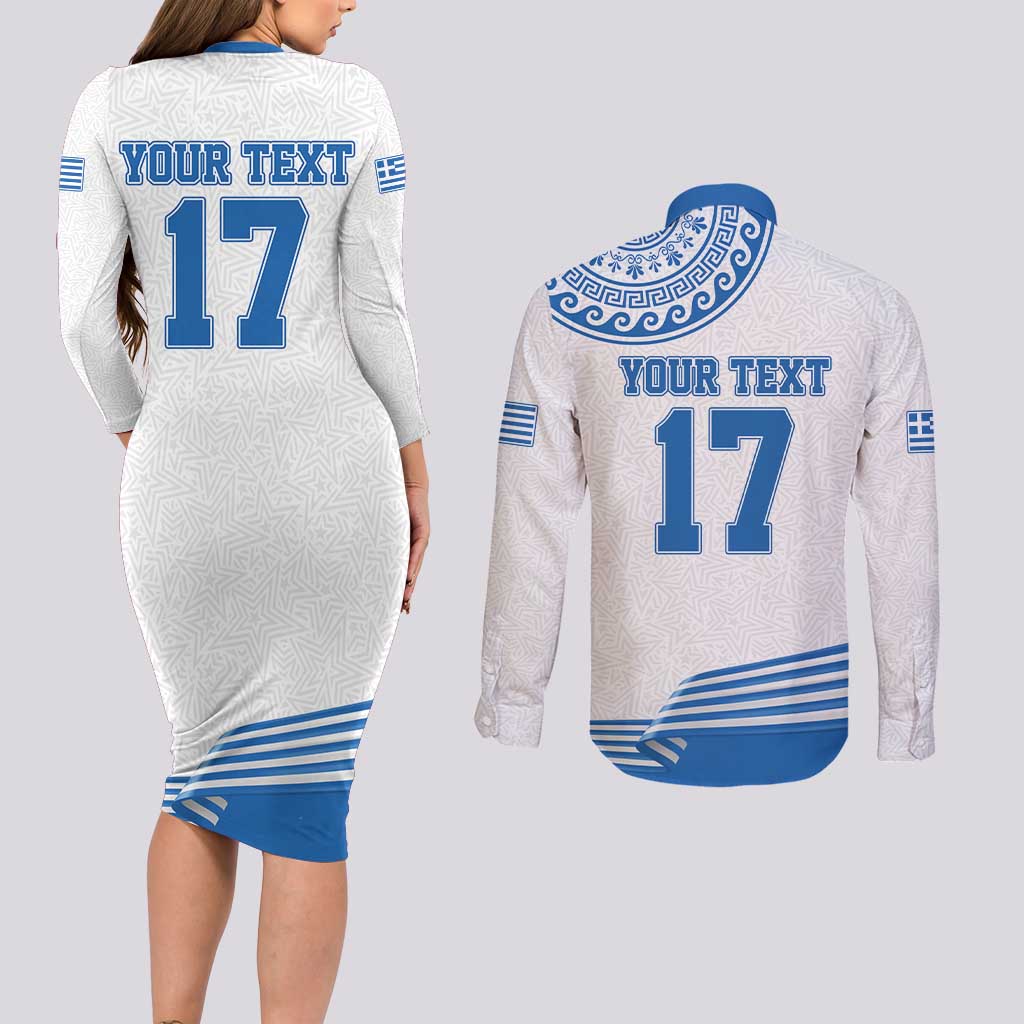 Custom Greece Basketball Champions Couples Matching Long Sleeve Bodycon Dress and Long Sleeve Button Shirt Sporty Style with Eagle Mascot