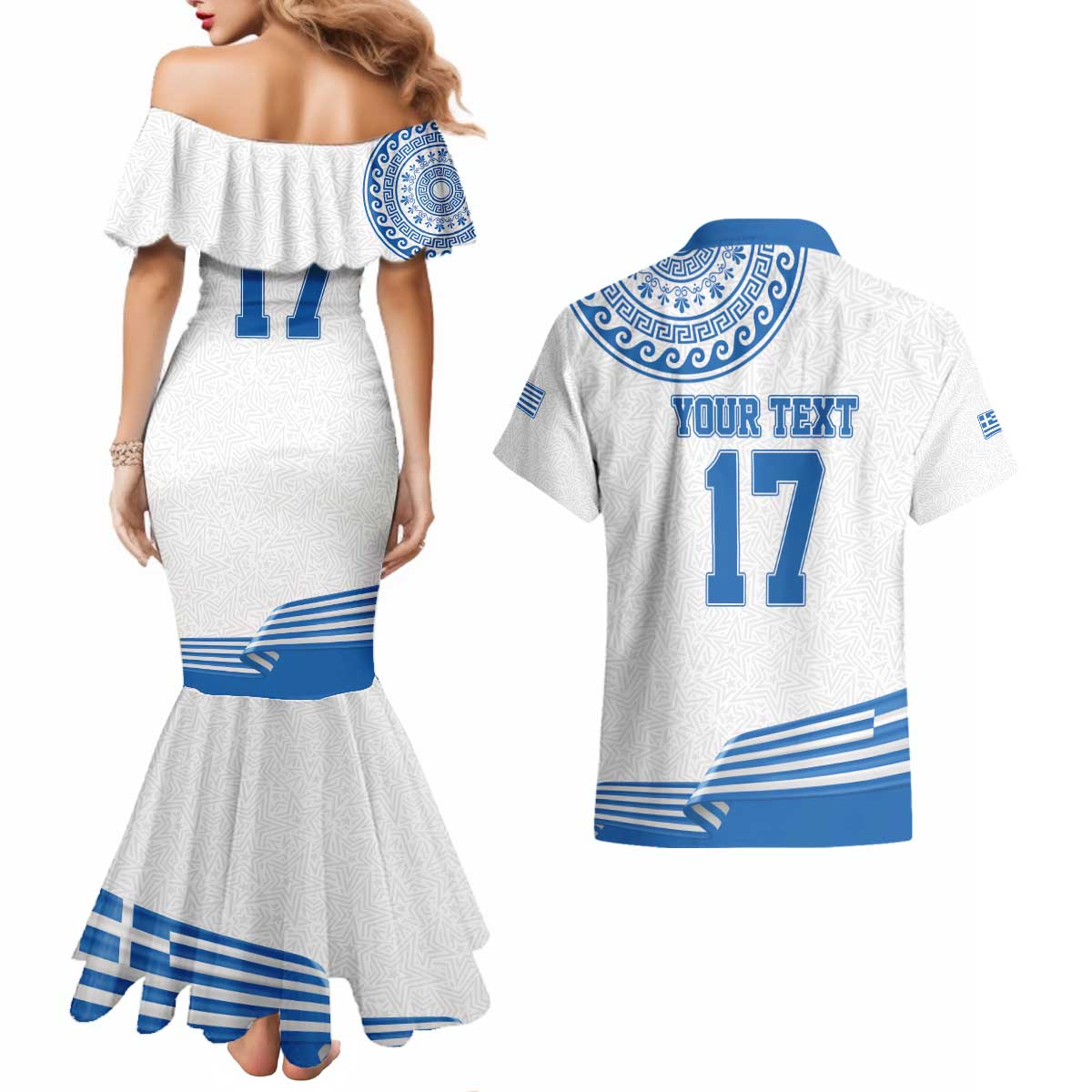 Custom Greece Basketball Champions Couples Matching Mermaid Dress and Hawaiian Shirt Sporty Style with Eagle Mascot