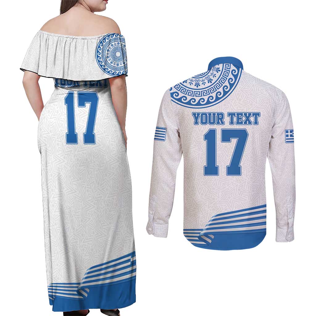 Custom Greece Basketball Champions Couples Matching Off Shoulder Maxi Dress and Long Sleeve Button Shirt Sporty Style with Eagle Mascot
