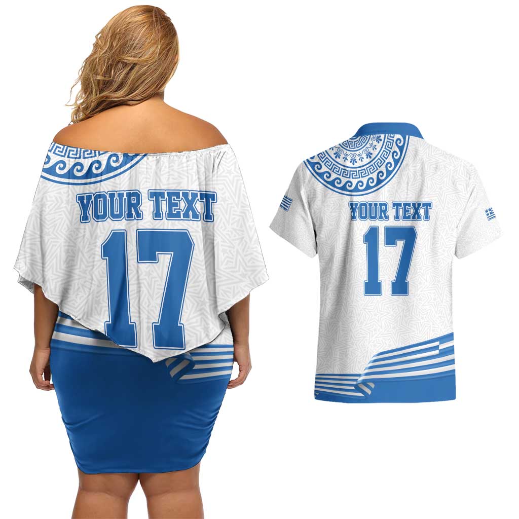 Custom Greece Basketball Champions Couples Matching Off Shoulder Short Dress and Hawaiian Shirt Sporty Style with Eagle Mascot