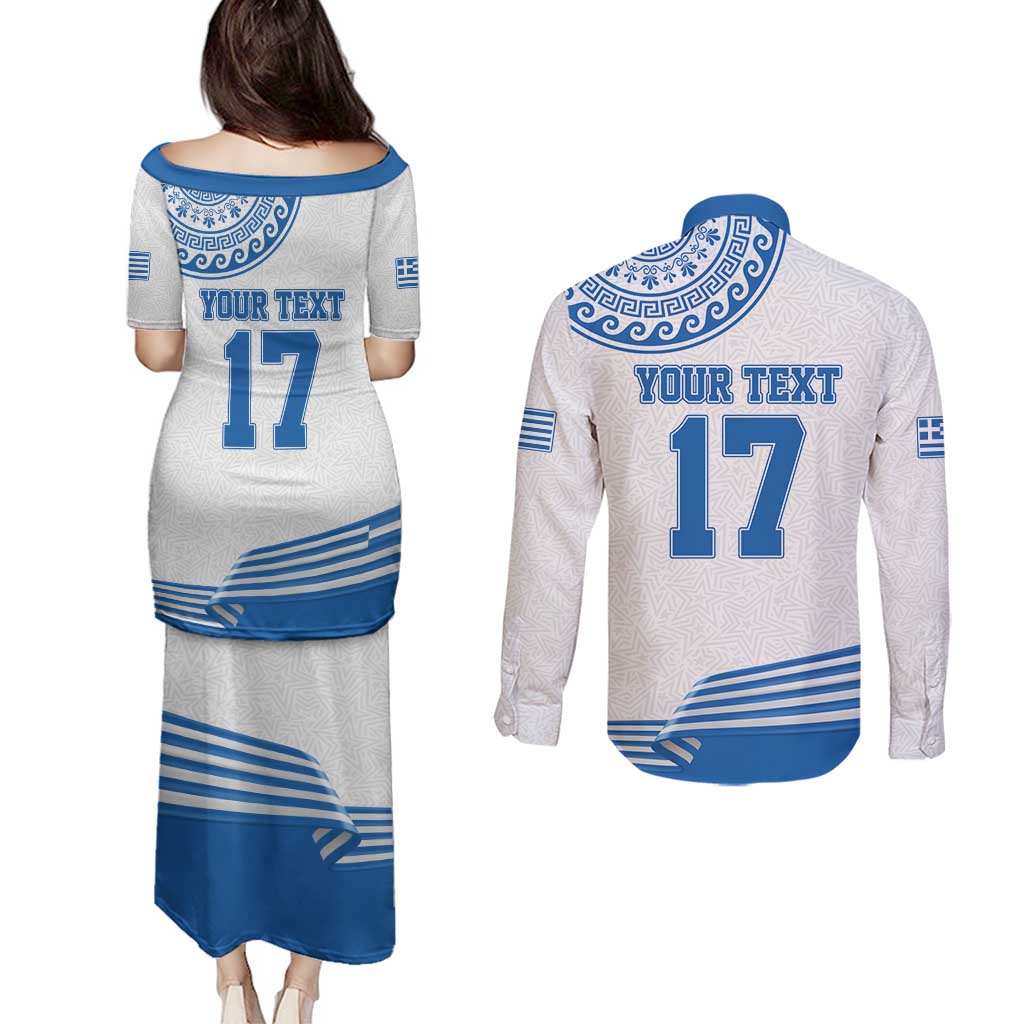 Custom Greece Basketball Champions Couples Matching Puletasi and Long Sleeve Button Shirt Sporty Style with Eagle Mascot